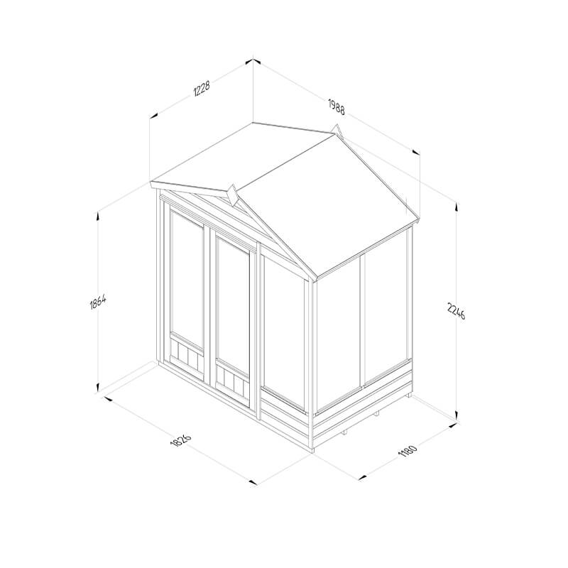 6' x 4' Forest Beckwood 25yr Guarantee Double Door Apex Summer House (1.99m x 1.23m) Technical Drawing