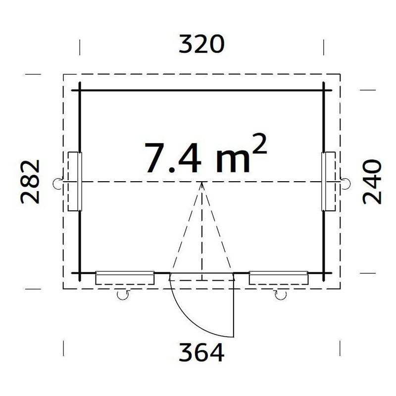 Palmako Claudia 3.2m x 2.4m Log Cabin Summerhouse (28mm) Technical Drawing