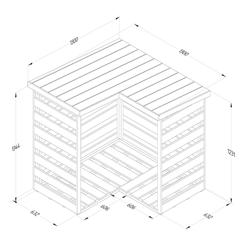 4'3 x 4'3 Forest Pent Corner Logstore (1.3m x 1.3m) Technical Drawing