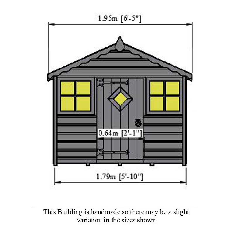 6' x 5'6 Shire Cubby Childrens/ Kids Wooden Garden Playhouse Technical Drawing