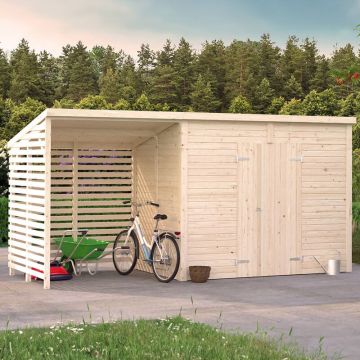 16' x 6' Palmako Leif Heavy Duty Wooden Shed with Bike Shelter (4.7m x 1.9m)