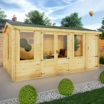 Mercia 5m x 3m Double Door Log Cabin with Side Shed (19mm)