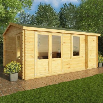 Mercia Elite 5m x 4m Double Glazed Garden Office Log Cabin with Side Shed (28mm)