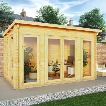 Mercia Studio 4m x 3m Double Glazed Pent Log Cabin (34mm)