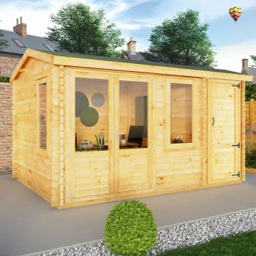 Mercia Elite 4m x 3m Double Glazed Garden Office Log Cabin with Side Shed (34mm)