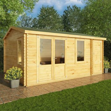 Mercia Elite 5m x 4m Double Glazed Garden Office Log Cabin with Side Shed (34mm)