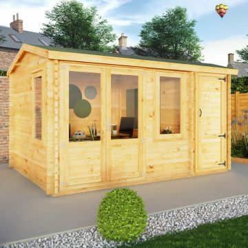 Mercia Elite 4m x 3m Double Glazed Garden Office Log Cabin with Side Shed (44mm)