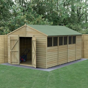 15' x 10' Forest 4Life 25yr Guarantee Overlap Pressure Treated Double Door Apex Wooden Shed (3.21m x 4.48m)