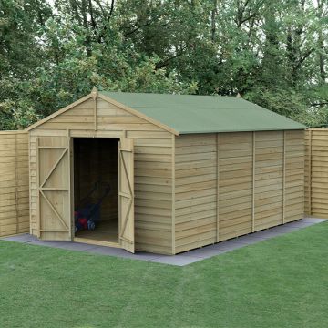 15' x 10' Forest 4Life 25yr Guarantee Overlap Pressure Treated Windowless Double Door Apex Wooden Shed (4.48m x 3.21m)