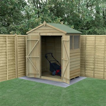 6' x 4' Forest 4Life 25yr Guarantee Overlap Pressure Treated Double Door Apex Wooden Shed (1.99m x 1.23m)