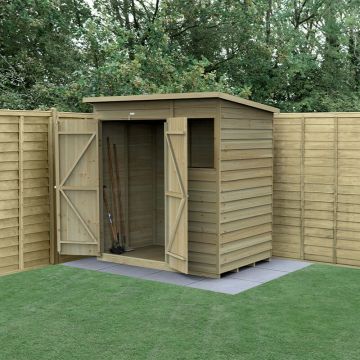 6' x 4' Forest 4Life 25yr Guarantee Overlap Pressure Treated Double Door Pent Wooden Shed (1.98m x 1.39m)