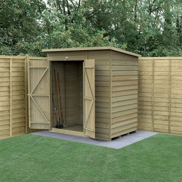6' x 4' Forest 4Life 25yr Guarantee Overlap Pressure Treated Windowless Double Door Pent Wooden Shed (1.98m x 1.39m)