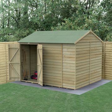10' x 8' Forest 4Life 25yr Guarantee Overlap Pressure Treated Windowless Double Door Reverse Apex Wooden Shed (3.01m x 2.61m)