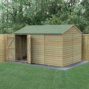12' x 8' Forest 4Life 25yr Guarantee Overlap Pressure Treated Windowless Double Door Reverse Apex Wooden Shed (3.6m x 2.61m)