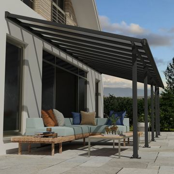 10' x 28' Palram Canopia Olympia Grey Patio Cover with Clear Panels