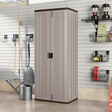 Suncast Tall Utility/ Garage Cabinet Grey - Plastic Storage Cupboard
