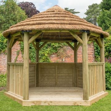12'x10' (3.6x3.1m) M&M Hexagonal Gazebo with Country Thatch Roof (Inc. Cream Roof Lining)