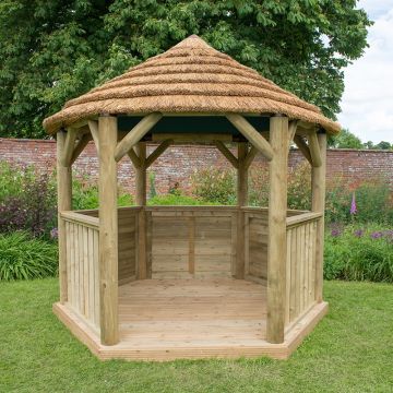10x9 Luxury Wooden Garden Gazebo with Thatched Roof - Seats up to 10 people