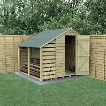7’ x 5’ Forest 4Life Overlap Pressure Treated Windowless Apex Wooden Shed with Lean To (2.18m x 2.31m)