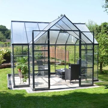 12'x10' (3.6 x 3m) Palram Victory Orangery Dark Grey Greenhouse and Sun Lounge