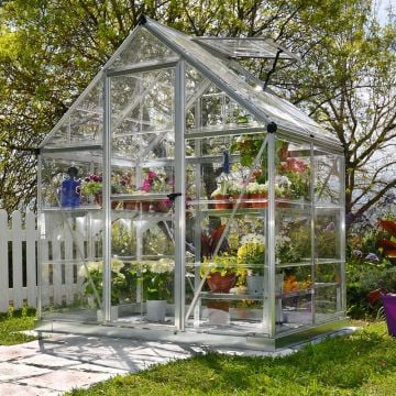 6'x4' (1.8 x 1.2m) Palram Harmony Silver Greenhouse - Clear Polycarbonate and Aluminum with Base