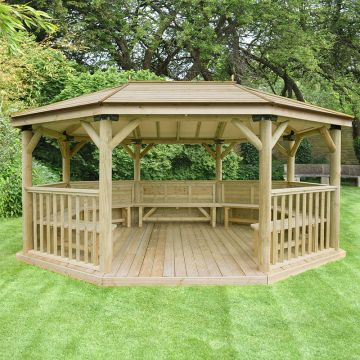 17'x12' (5.1x3.6m) Premium Oval Furnished Wooden Garden Gazebo with Timber Roof - Seats up to 22 people