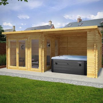 Mercia Studio 6m x 3m Pent Log Cabin with Outdoor Area (28mm) - Double Glazed