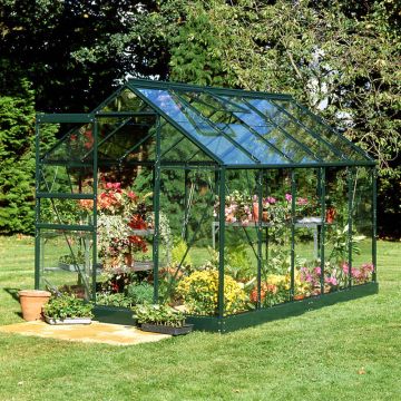 10x6 Green Frame Large Paned Toughened Glass Greenhouse
