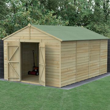 15' x 10' Forest Beckwood 25yr Guarantee Shiplap Pressure Treated Windowless Double Door Apex Wooden Shed (4.48m x 3.21m)