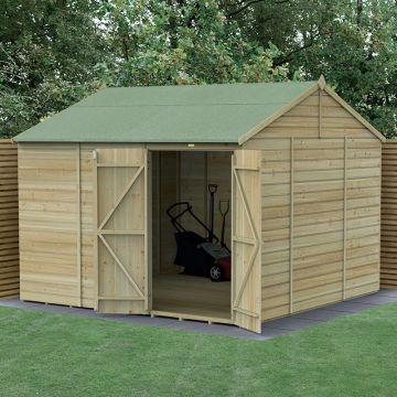 10' x 10' Forest Beckwood 25yr Guarantee Shiplap Pressure Treated Windowless Double Door Reverse Apex Wooden Shed (3.21m x 3.01m)