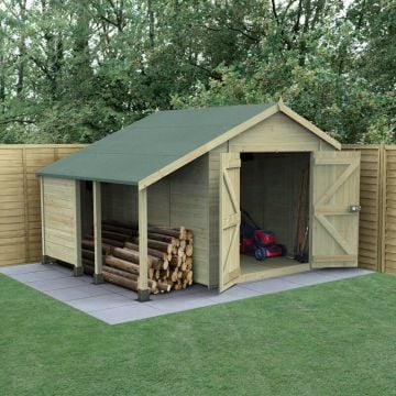 10' x 8' Forest Timberdale Tongue & Groove Windowless Double Door Apex Shed with Logstore