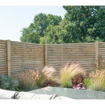 Forest 6' x 5' Pressure Treated Contemporary Double Slatted Fence Panel (1.8m x 1.5m)