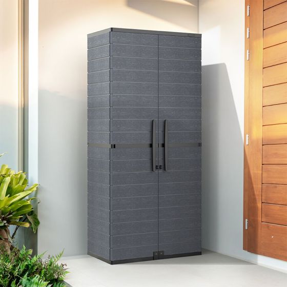 Saffron Tall Vertical Cabinet/Plastic Storage Cupboard - Sleek Grey