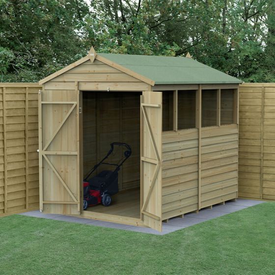 8' x 6' Forest 4Life 25yr Guarantee Overlap Pressure Treated Double Door Apex Wooden Shed - 4 Windows (2.42m x 1.99m)