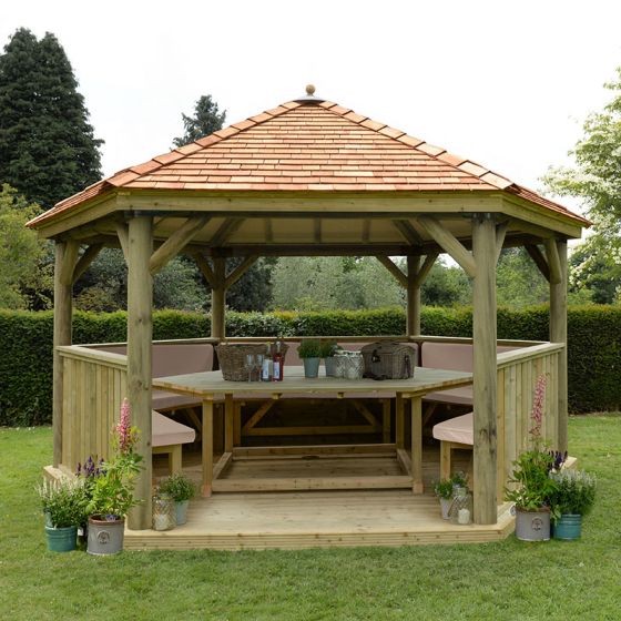 15'x13' (4.7x4m) Luxury Wooden Garden Gazebo with New England Cedar Roof - Seats up to 19 people