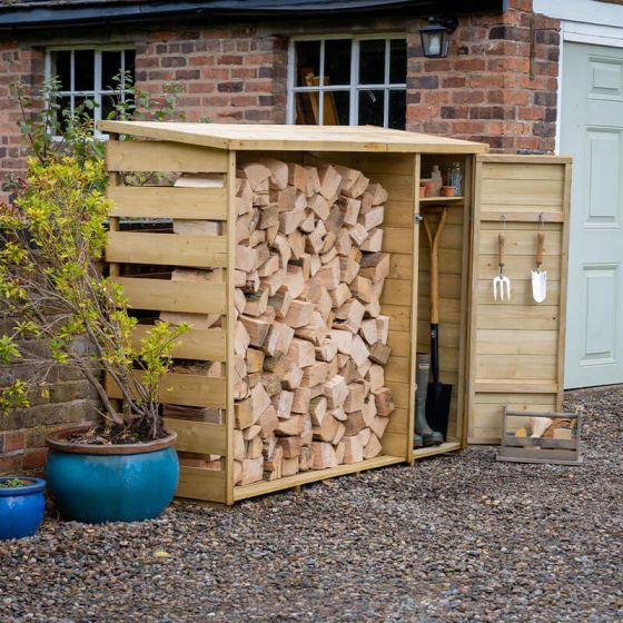 6’5 x 2’3 Forest Pent Logstore with Tool Storage (2m x 0.7m)