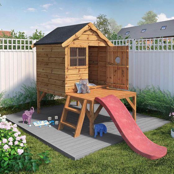4' x 4' Windsor Snug Tower Childrens Kids Wooden Garden Playhouse with Slide