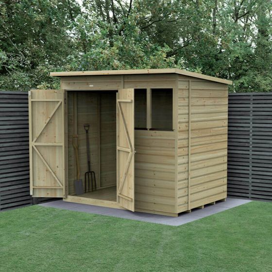 7' x 5' Forest Beckwood 25yr Guarantee Shiplap Pressure Treated Double Door Pent Wooden Shed (2.26m x 1.7m)
