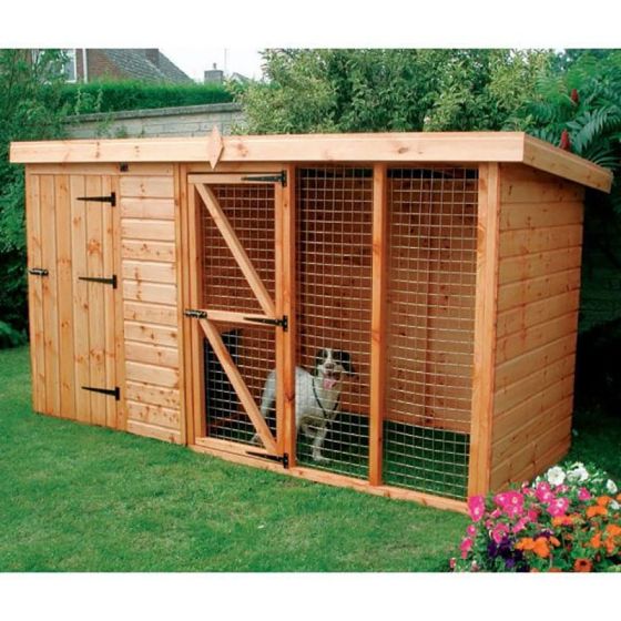 10' x 4' Traditional Pent Wooden Dog Kennel 6' Run - Pet House (3.05x1.22m)
