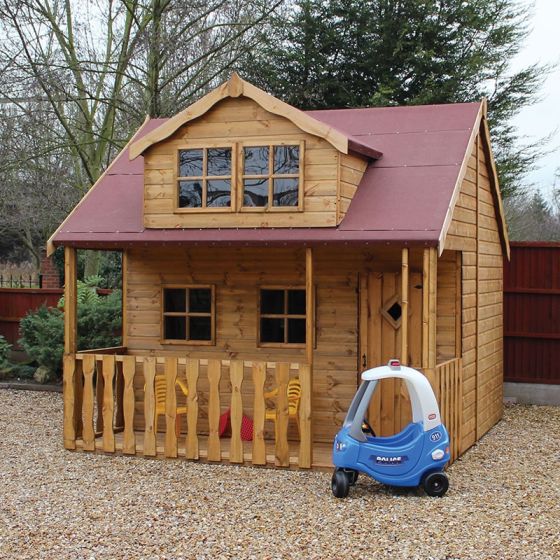 10' x 8' Traditional Swiss Cottage Kids Wooden Playhouse With Veranda (3.05mx2.44m)