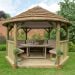 13'x12' (4x3.5m) Luxury Wooden Furnished Garden Gazebo with Country Thatch Roof - Seats up to 15 people