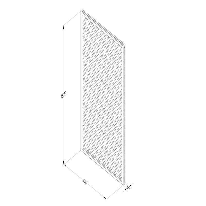 Forest 6' x 3' Diamond Lattice Trellis Fence Topper (1.83m x 0.9m) Technical Drawing