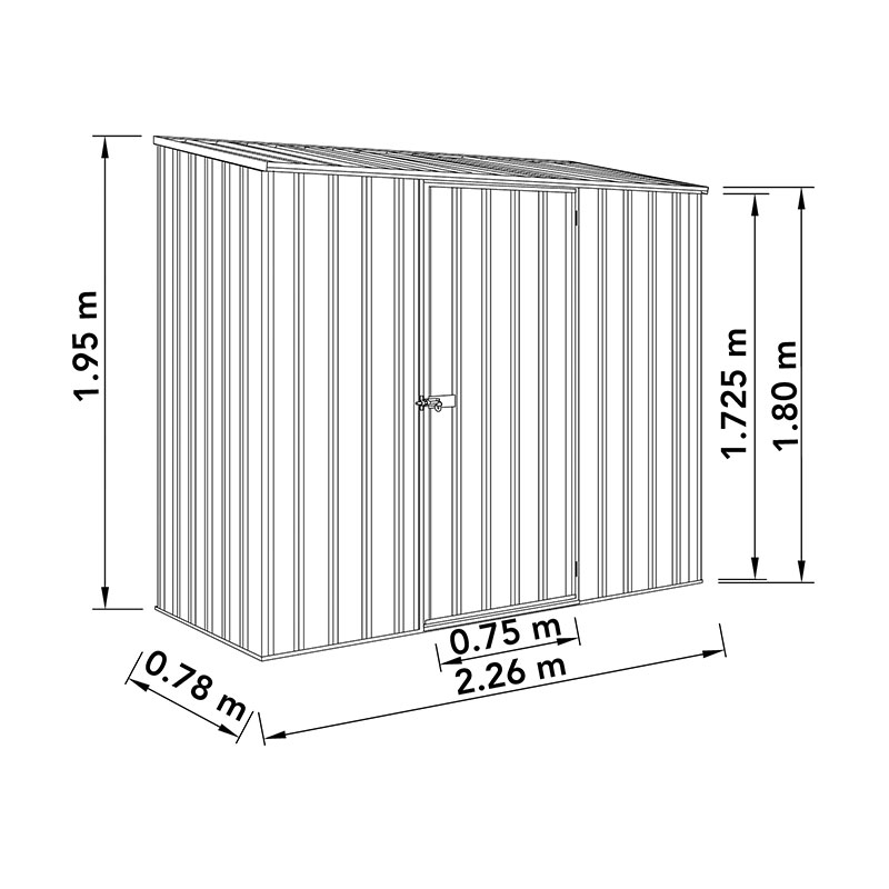 7'5 x 2'7 Absco Space Saver Pent Metal Shed - Grey (2.26m x 0.79m) Technical Drawing