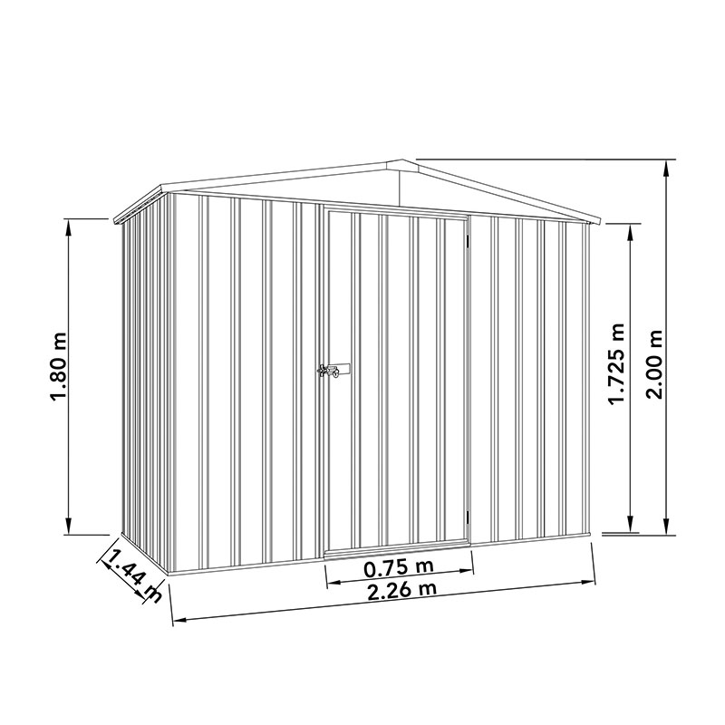 7'5 x 5' Absco Regent Apex Metal Shed - Grey (2.26m x 1.44m) Technical Drawing