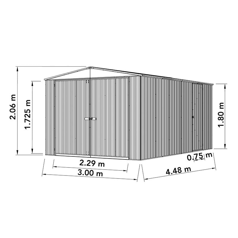 10' x 15' Absco Utility Metal Garage Workshop Shed - Pale Eucalyptus (3m x 4.48m) Technical Drawing