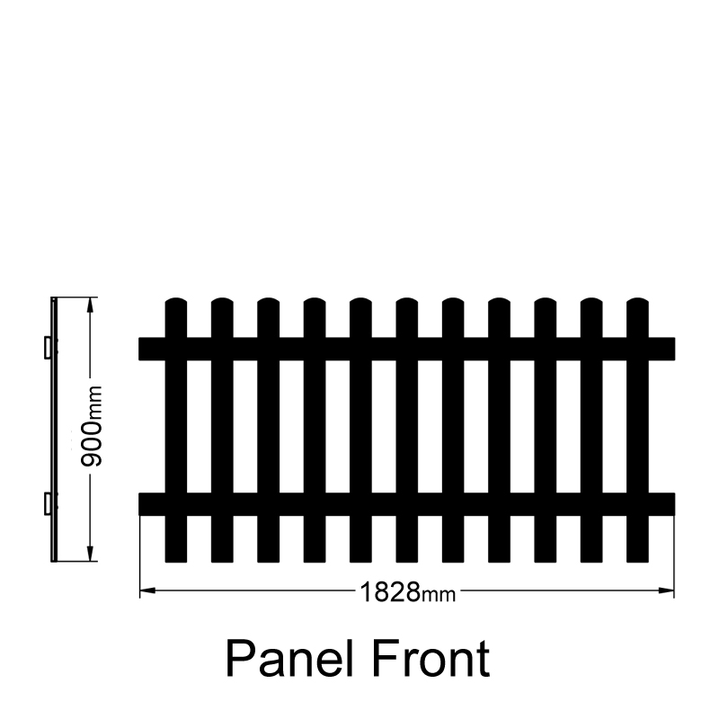 Forest 6' x 3' Wooden Pale Picket Fence Panel (1.8m x 0.9m) Technical Drawing