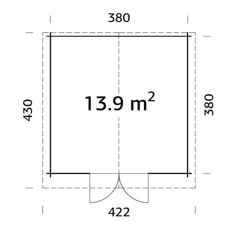 Palmako Lotta 3.9m x 3.9m Log Cabin Garden Room (34mm) Technical Drawing