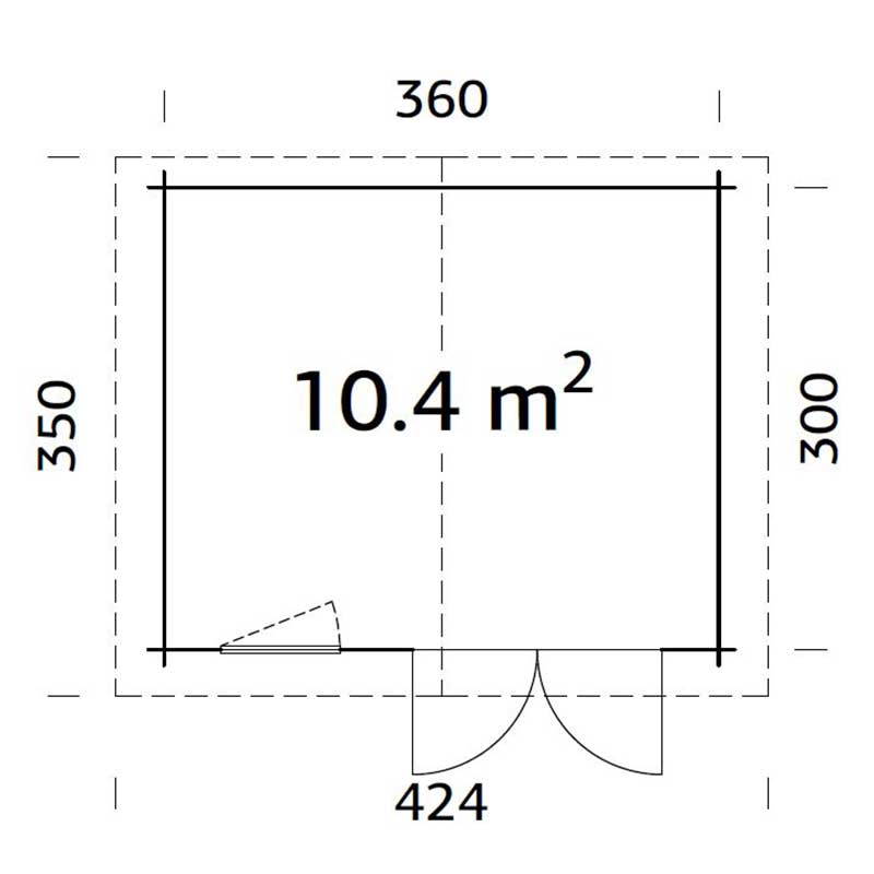 Palmako Klara 3.9m x 3.3m Log Cabin Summerhouse (28mm) Technical Drawing