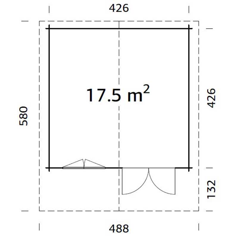 Palmako Britta 4.5m x 4.5m Log Cabin Garden Building (40mm) Technical Drawing