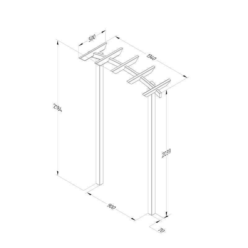 Forest Hanbury Dome Top Wooden Garden Pergola Arch 4'5 x 1'8 Technical Drawing